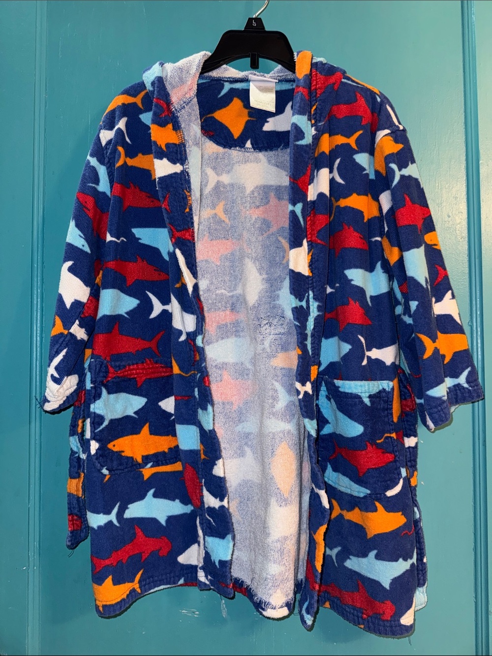Kids Shark Hooded Swim Coverup - Navy Multi